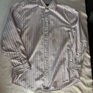 Perry Ellis Striped Men's button down dress Shirt pastel colors size Large